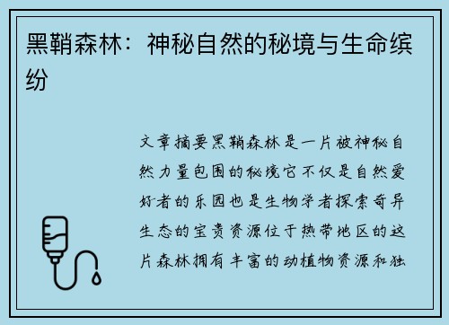 黑鞘森林：神秘自然的秘境与生命缤纷